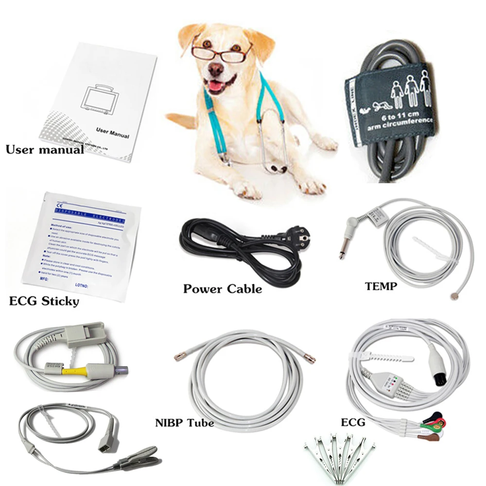 CMS6000VET Veterinary Patient Monitor 6 Parameter ECG RESP SpO2 PR NIBP Heart Rate Machine For Animal With Printer | Красота и