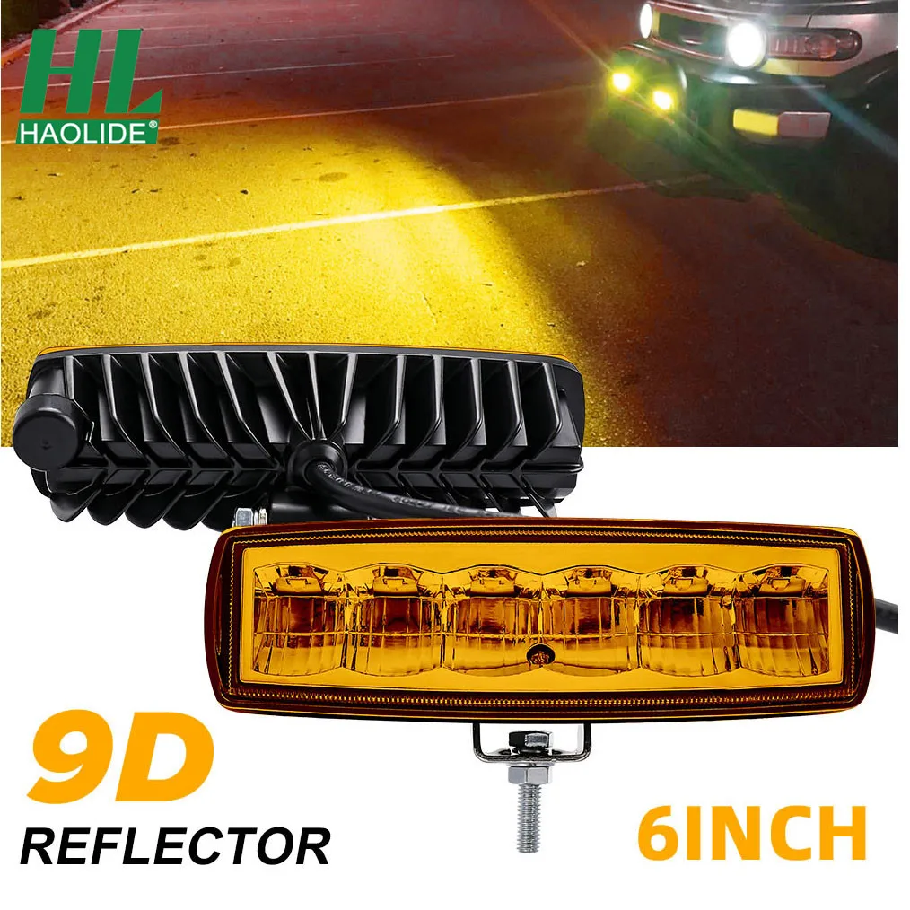 HAOLIDE туман рабочий светильник 6 дюймов желтые мотоциклетные 2 предмета бар пятно