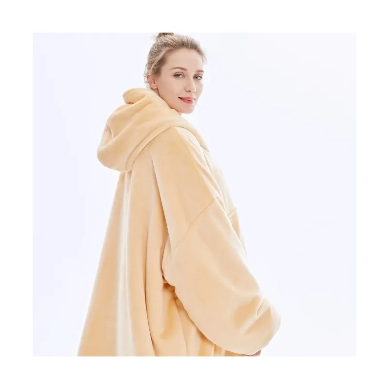 Зимнее плотное удобное одеяло с рукавами толстовка однотонное теплое капюшоном