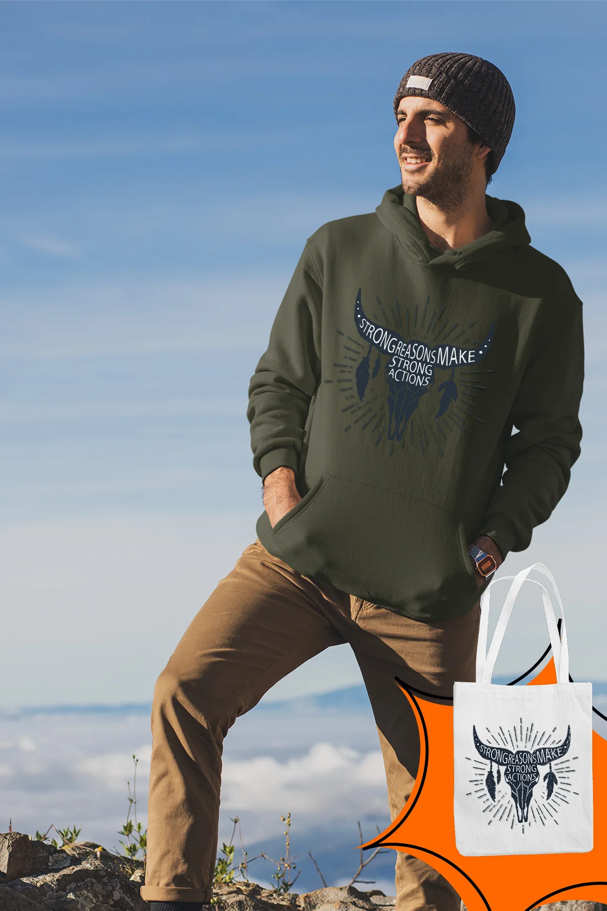 Мужская толстовка с капюшоном Angemiel Wear Bull Head Green|Мужские толстовки и свитшоты| |