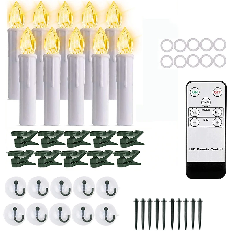 

Flameless Christmas Candles Decorativas 10PCS LED Cone candle With Timer Remote Window Candle With Sucker And Waterproof Ring