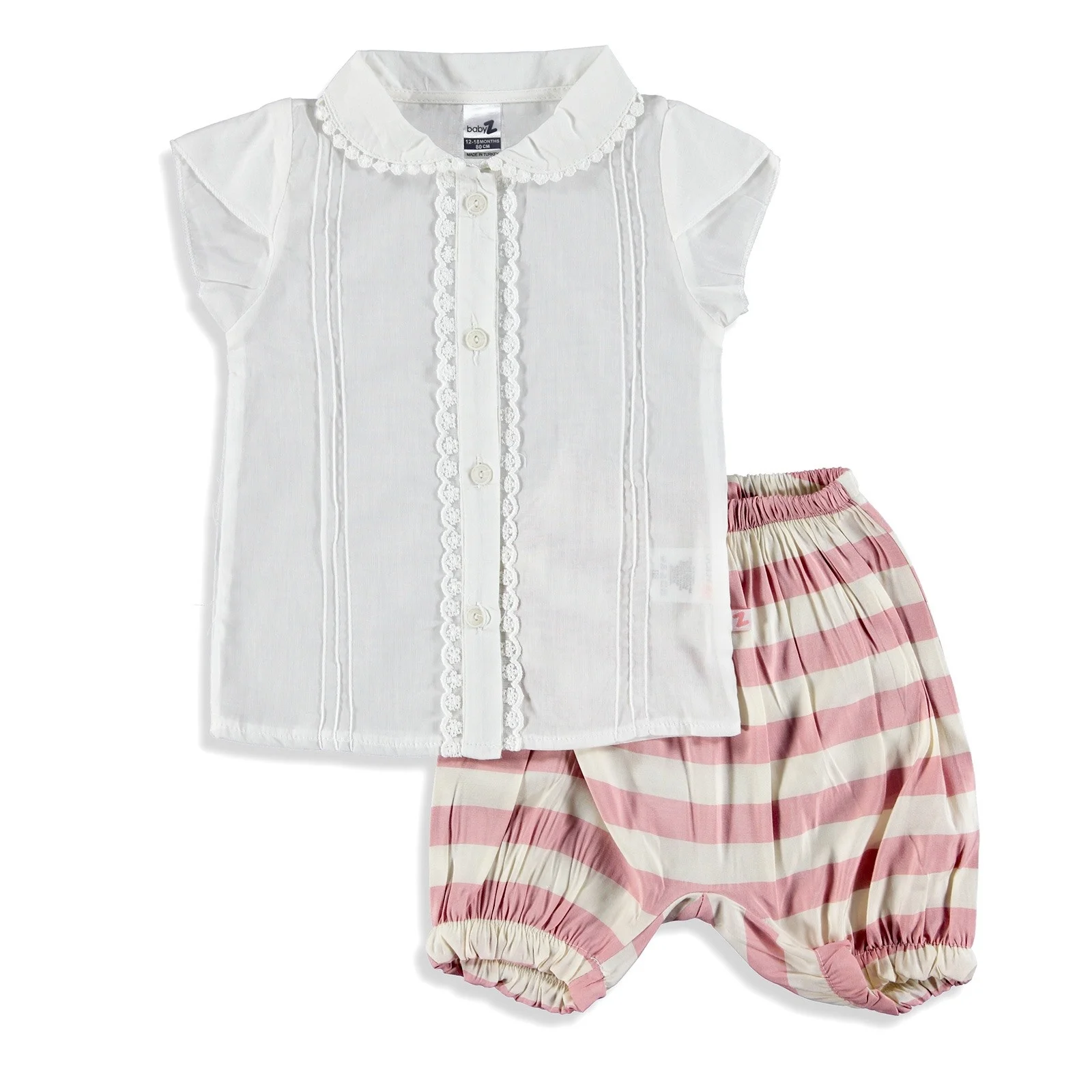 ebebek BabyZ Striped Lacy Texture Short Shirt Set |