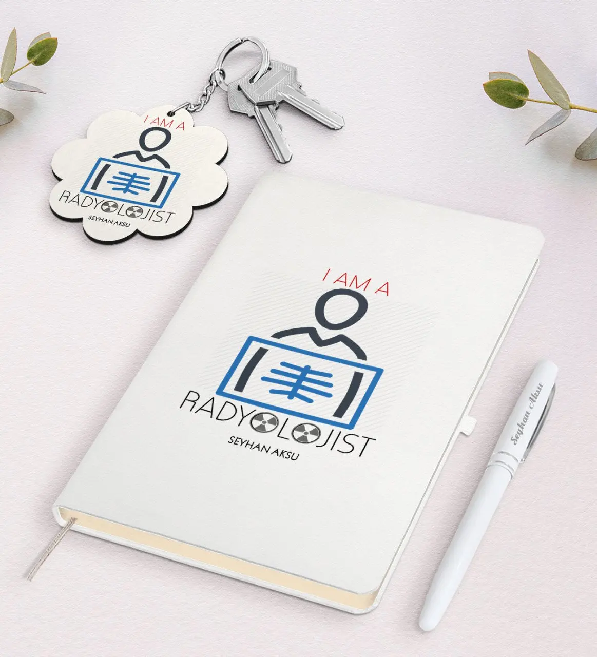 

Personalized Radyolojist White Notebook Pen And Keychain Gift Seti-1
