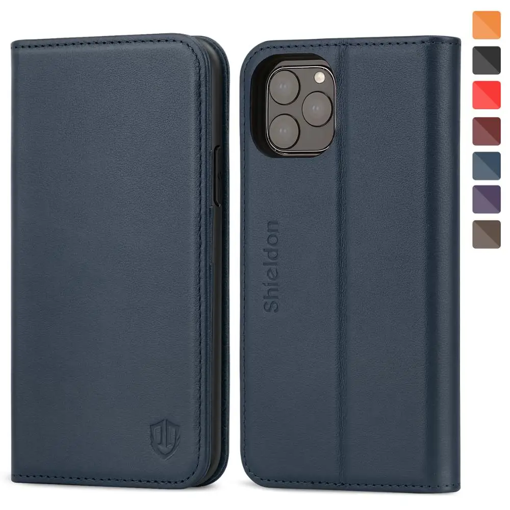 Blue SHIELDON Чехол-бумажник для iPhone 11 Pro 5," Натуральная кожаные с отделениями для карт с подставкой и магнитной застежкой с функцией блокировки Rfid чехол - Цвет: Blue