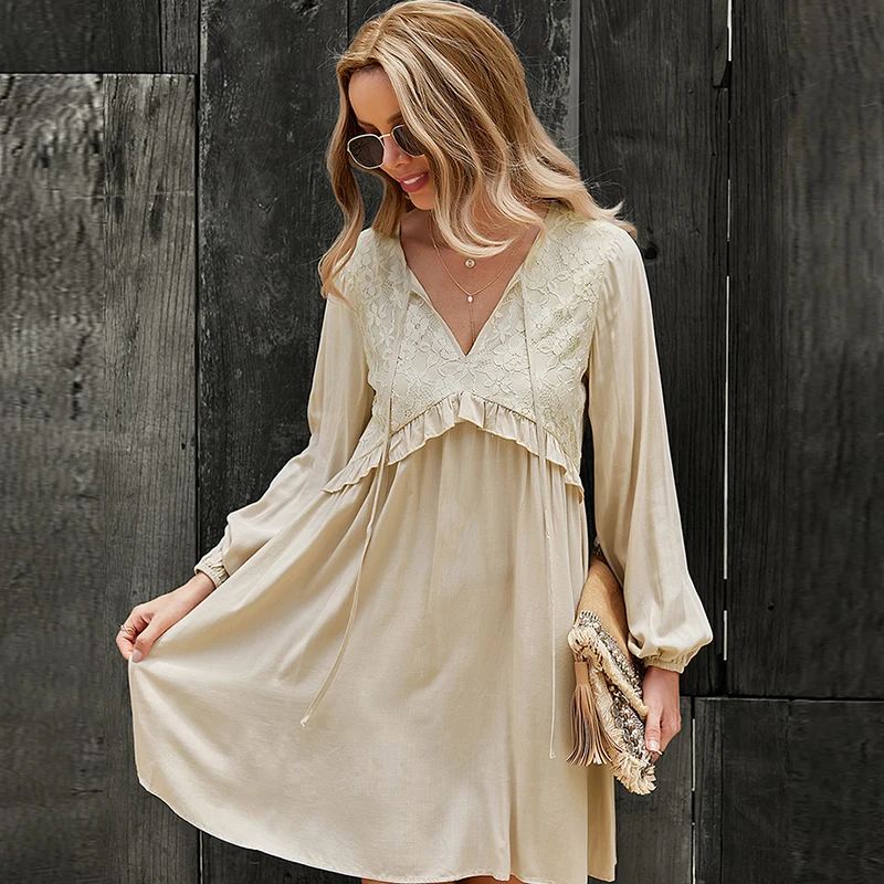 

Autumn Women Ruffle Dresses Long Sleeve Casual Sexy Lace Up Solid Mini Dress Fashion Elegant Short Dress Office Clothes