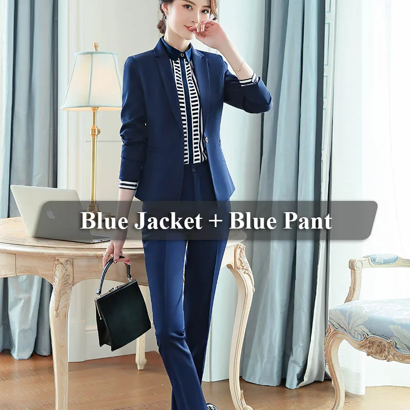 2 Pieces Blue Suit Lenshin комплект из 2 предметов Гладкий тканевый формальный брючный костюм Блейзер офисная Дамская Униформа дизайн для женщин бизнес - Цвет: 2 Pieces Blue Suit