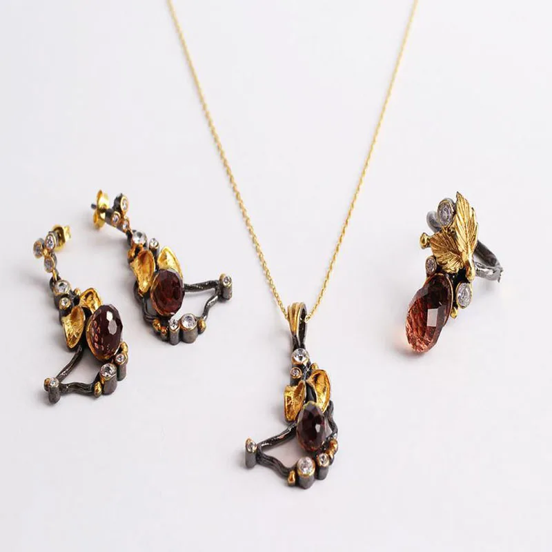 

Zultanite Jewelry Set Gold Plated, Woman Delicate Silver Zultanite Ring+Necklace+Earrings, Handmade Woman Silver