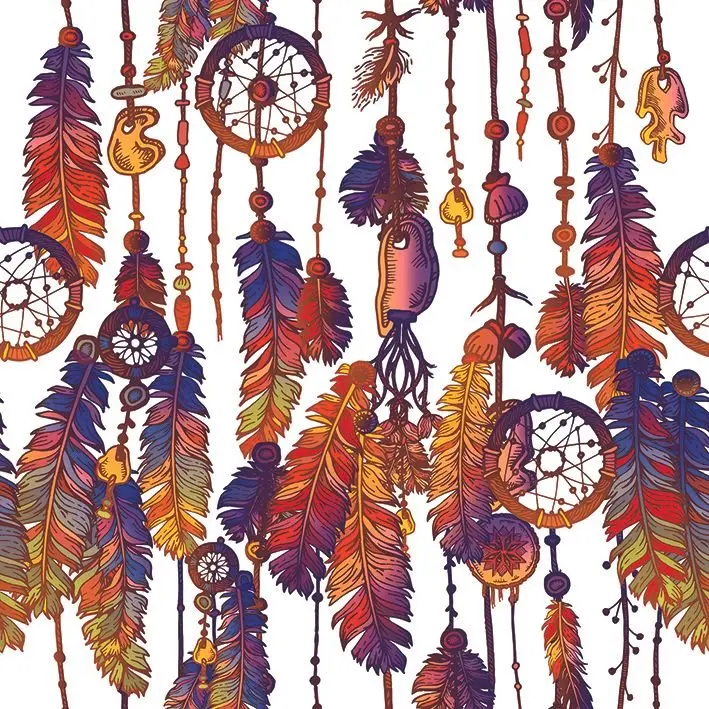 

Curtain Colorful Feathers Dreamcatchers Vintage Decorative Brown Blue Purple Colors Tribal Artwork Printed