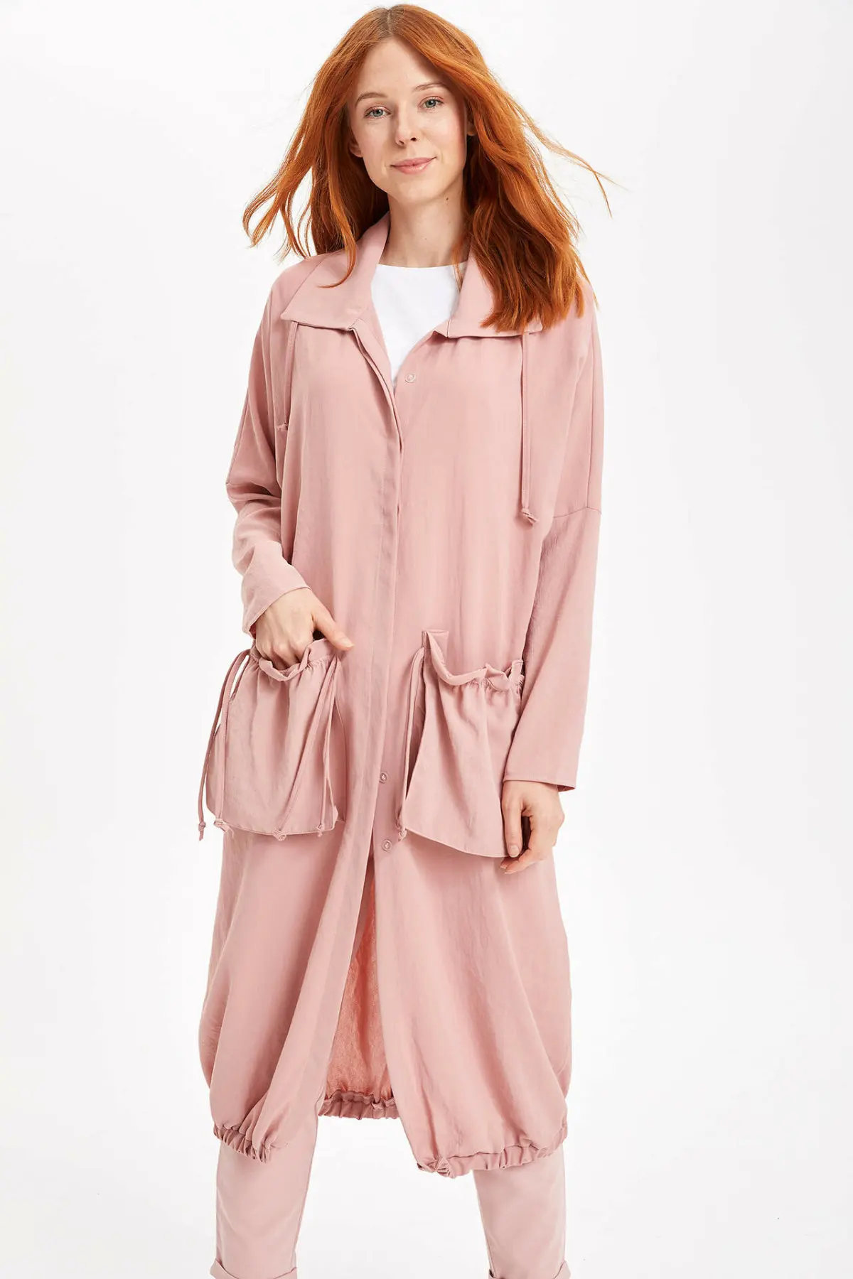 Женское повседневное пальто DeFacto однотонный Длинный топ с лацканами и карманами