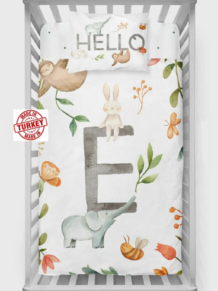 BABY BEDDINGSET - DUVET COVER PILLOWCASE SHEET - 100% COTTON - BY REQUESTED LETTER -A TO Z