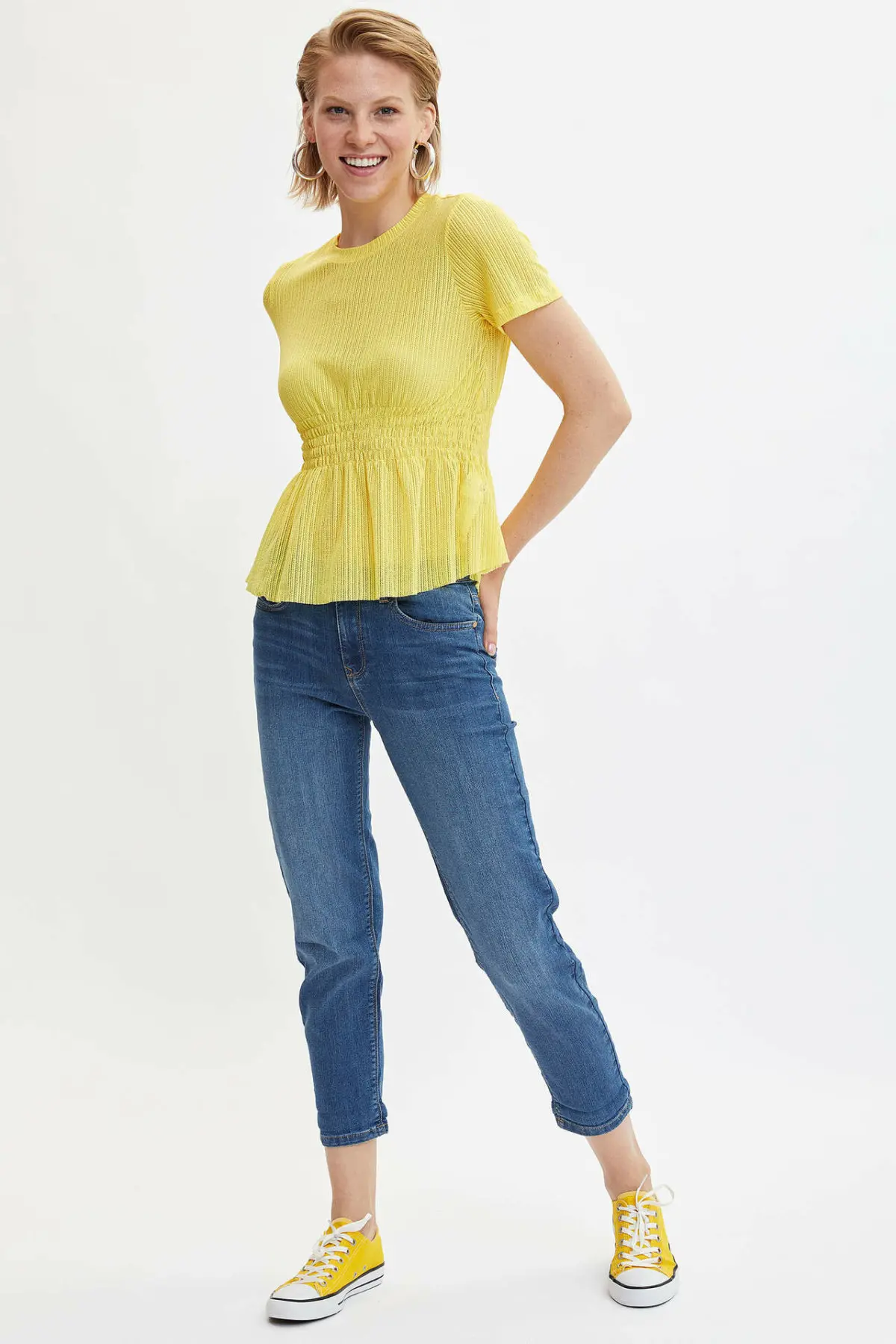 DeFacto новые женские модные топы с круглым вырезом Женские повседневные свободные