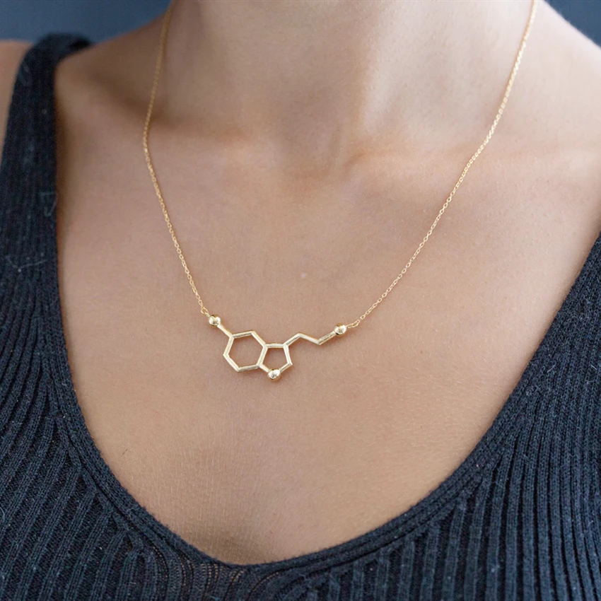 Happy Hormone Serotonin Molecule Necklace Women Stainless Steel Pendant Student Scientific Jewelry Back to School First Day Gift | Украшения