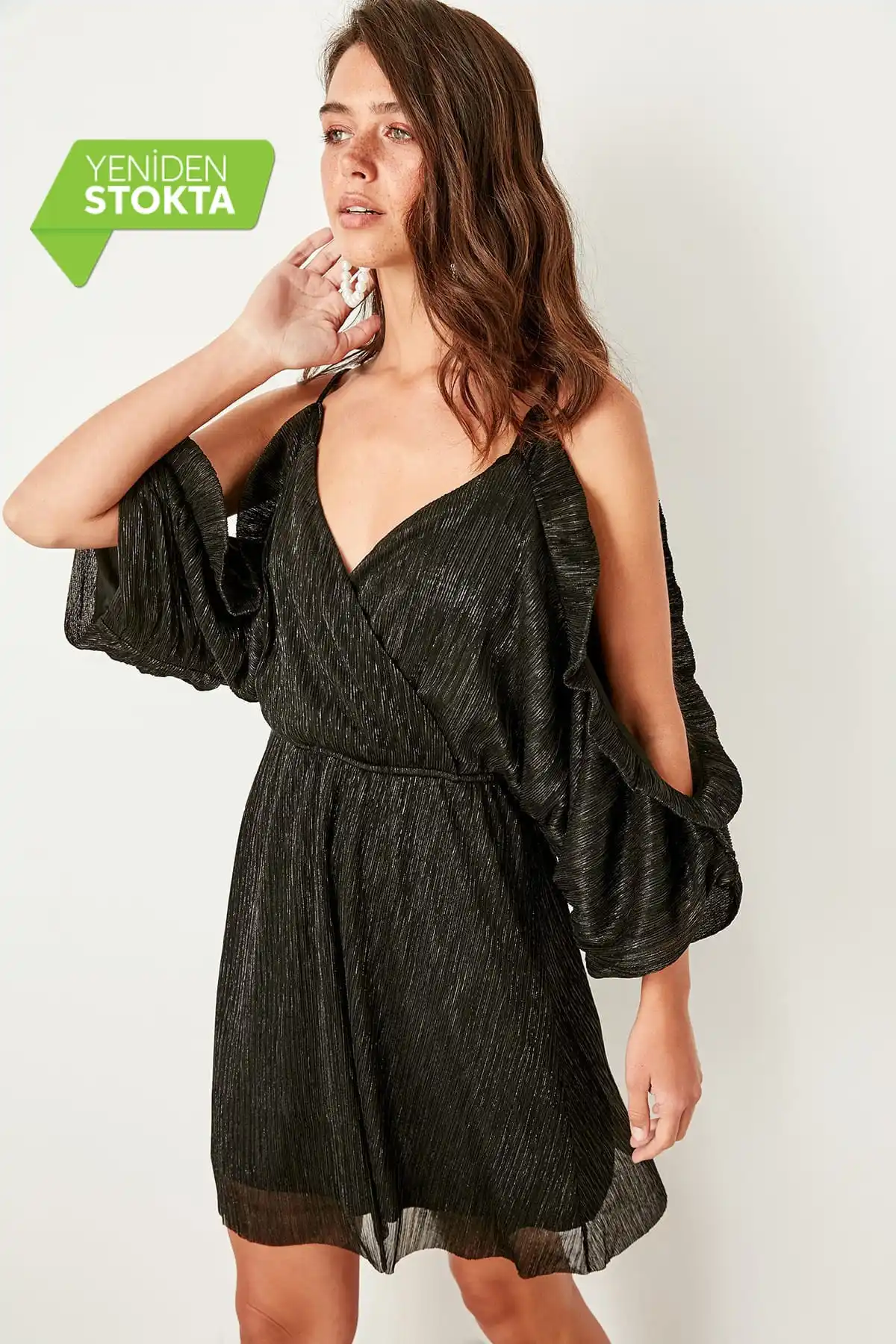 Trendyol черный двойной воротник до груди платье TPRSS19BB0125 | Женская одежда
