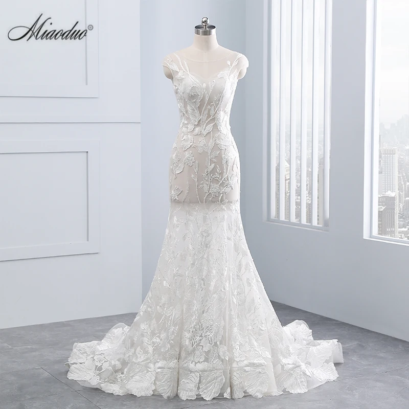 

Miaoduo Illusion Floral Wedding Dresses 2022 Mermaid Appliques Lace Sweetheart Wedding Bridal Gowns Vestidos De Noiva For Women