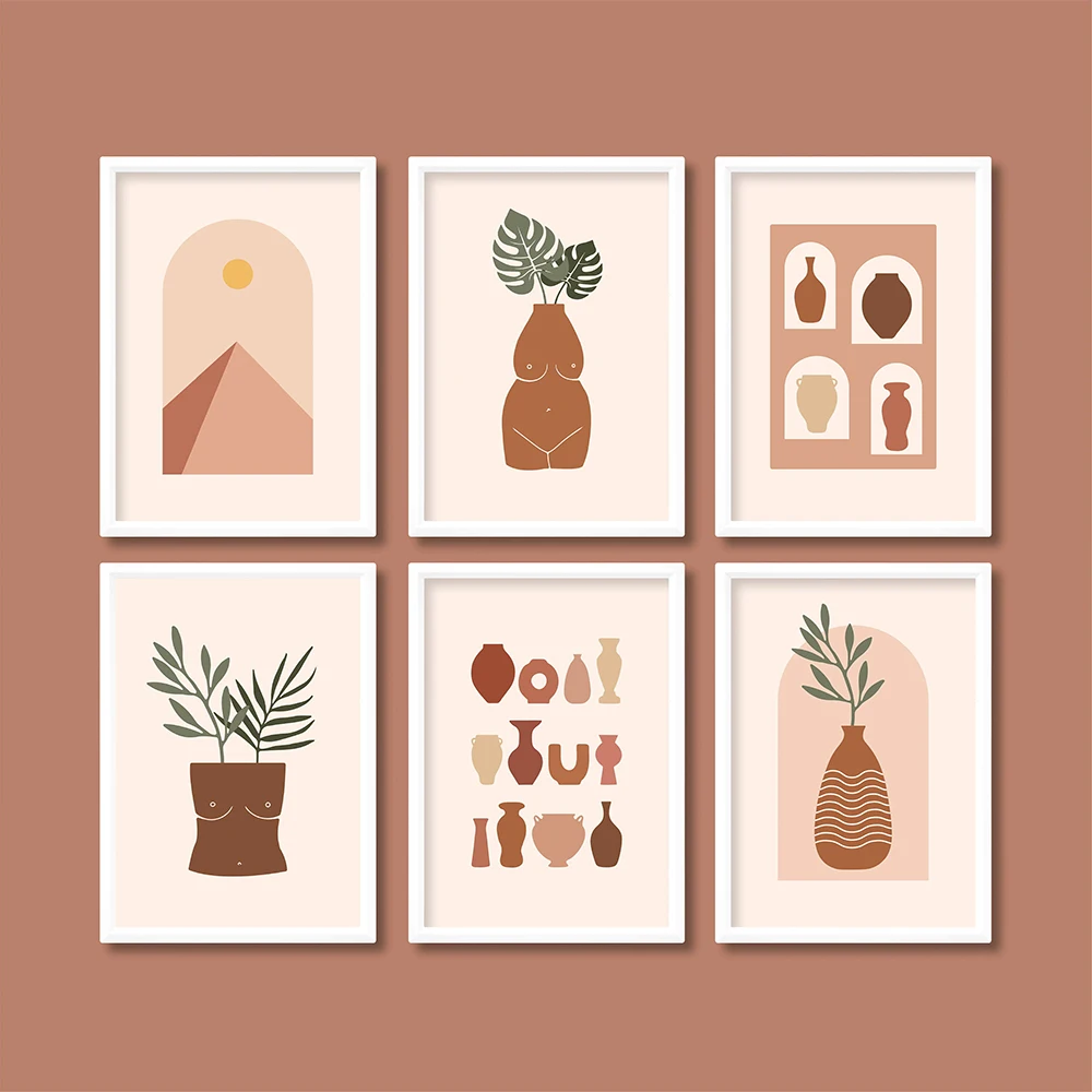 Абстрактная богемная Терракотовая Ваза горшки Художественная Картина на холсте