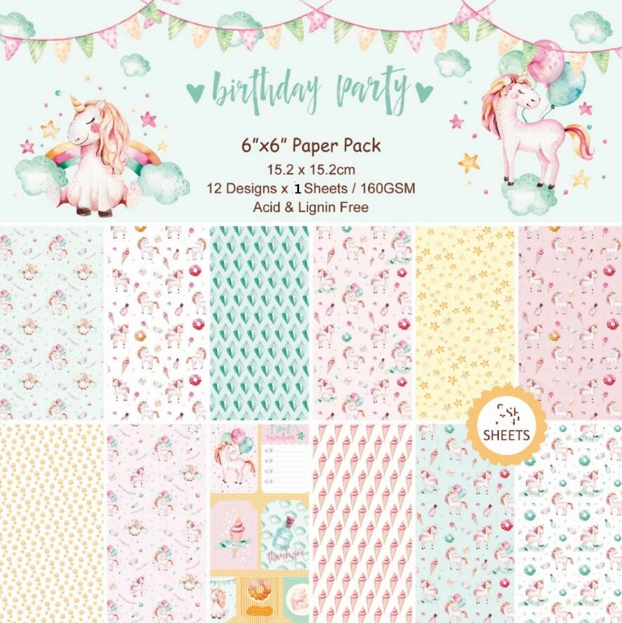 Подушечки для скрапбукинга в виде единорога 12 листов бумага оригами