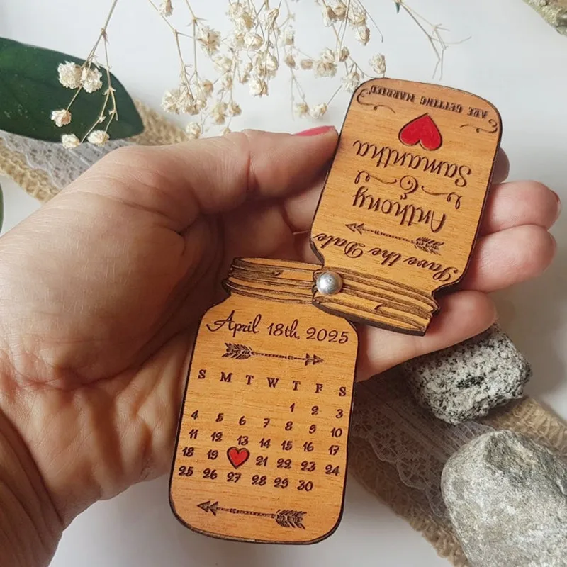 Деревянный Бохо Свадебный магнит для сохранения даты с картами изготовленный на