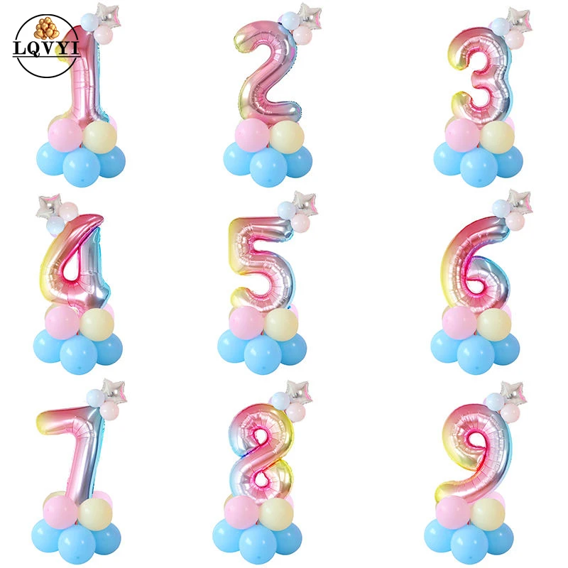21 шт. 30 дюймовые радужные шары с цифрами и Серебряной звездой фольгированные