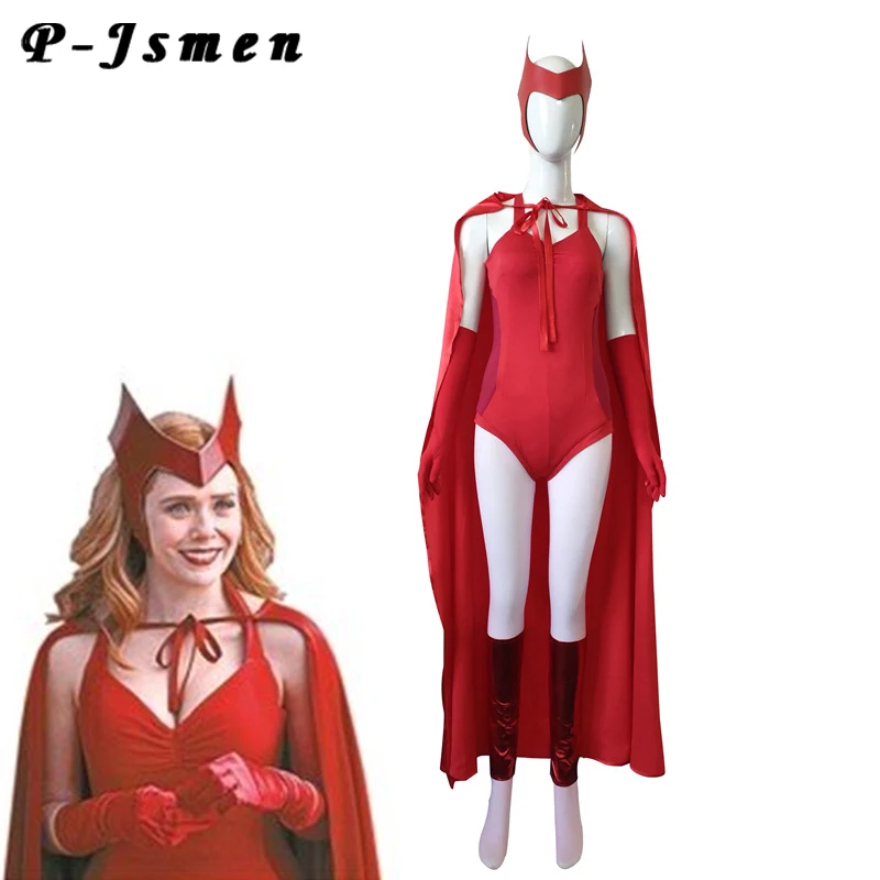 

P-Jsmen Wanda vision Scarlet Witch Cosplay Costume Outfits Women Halloween Carnival Cosplay Costumes