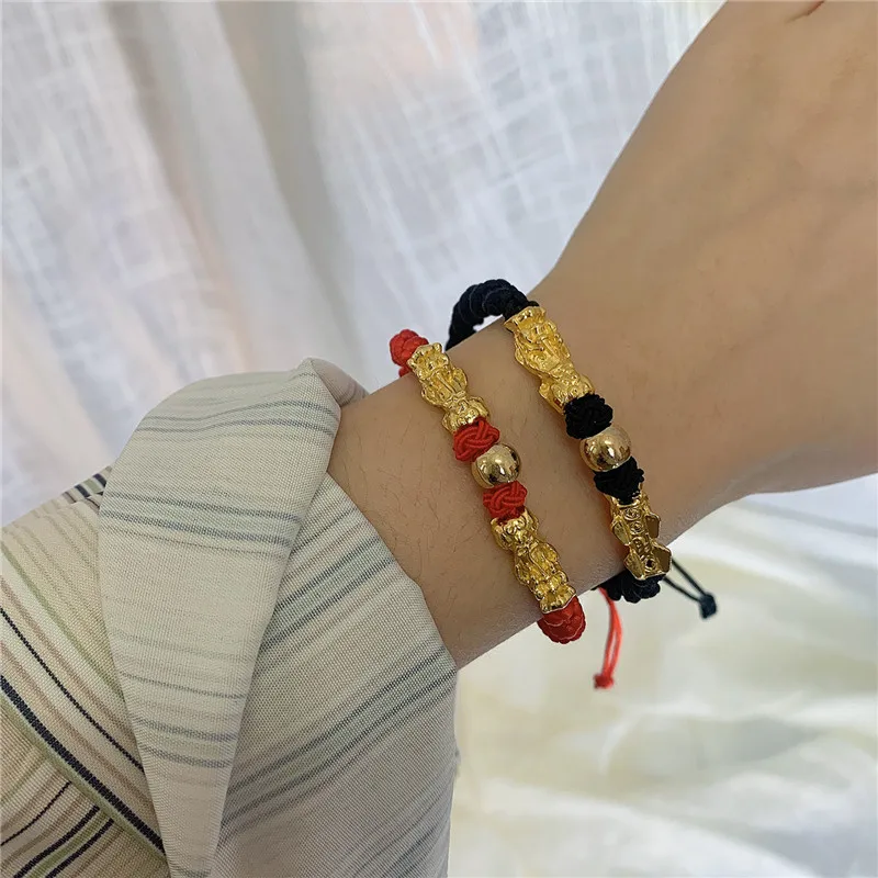 Hot Sale Hand Made Woven Feng Shui Pi Xiu Bracelet Men Women Unisex Gold Color Pixiu Wealth And Good Luck Bracelets Wholesale images - 6