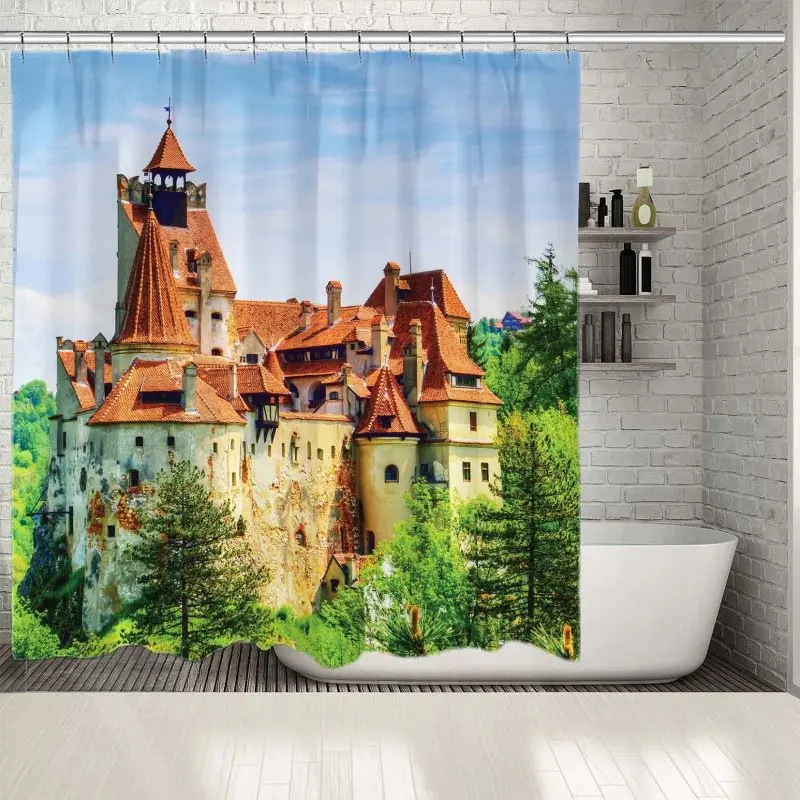 Занавеска для душа средневековый замок Брана знаковая станция Трансильвания