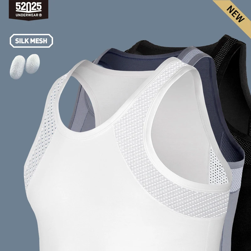 

52025 Men Vest Tank Top Modal Silk Mesh Comfortable Summer Breathable Singlet Sleeveless Cool Vest Men Tanktop Men Underwear