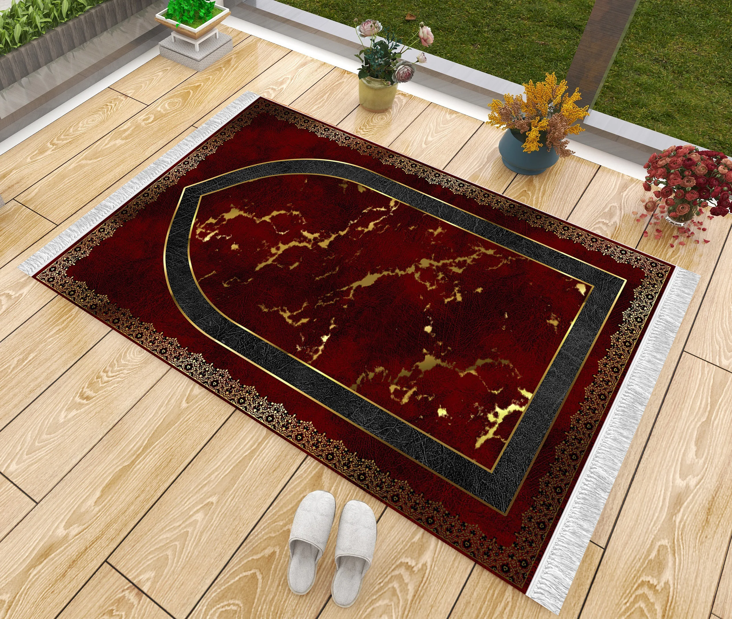 

Роскошный толстый молитвенный коврик, красно-золотой мраморный нескользящий Мусульманский Исламский джанамаз, напольные коврики, молитве...
