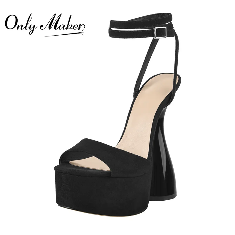 

Onlymaker Women Platform Sandals Open Toe Spike High Heels Flock Ankle Buckle Big Size 2021 Fashion Summer Sandals