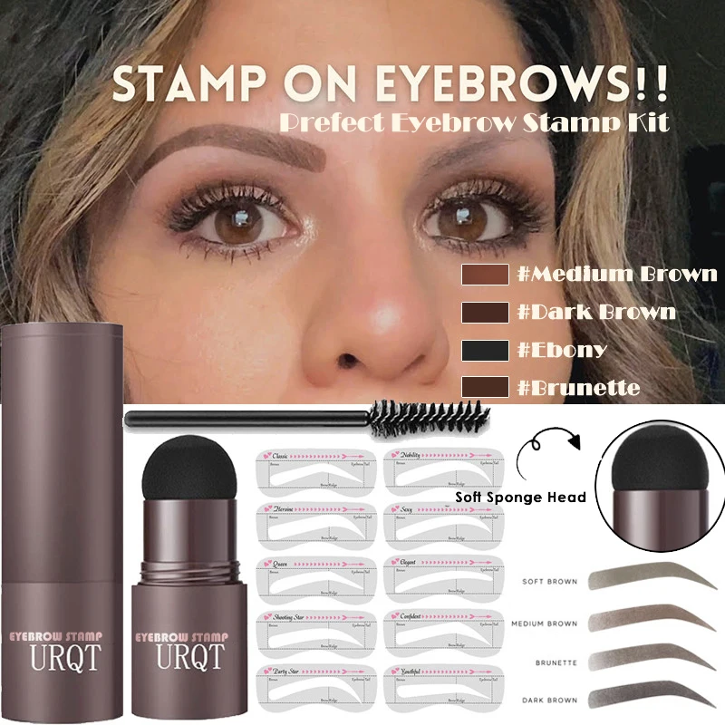 

One Step Eyebrow Stamp Kit 10 Kind Eyebrow Stencil Shaping Makeup Perfect Eyebrows in Seconds Waterproof Air Cushion Eyebrow Gel