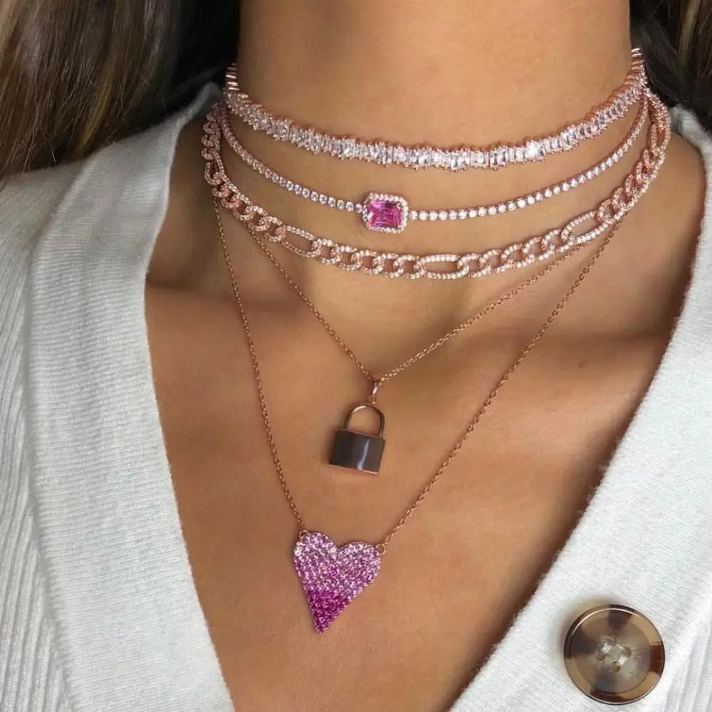 INS/модный свитер Star розовый стразы теннис ожерелье колье для женщин простой