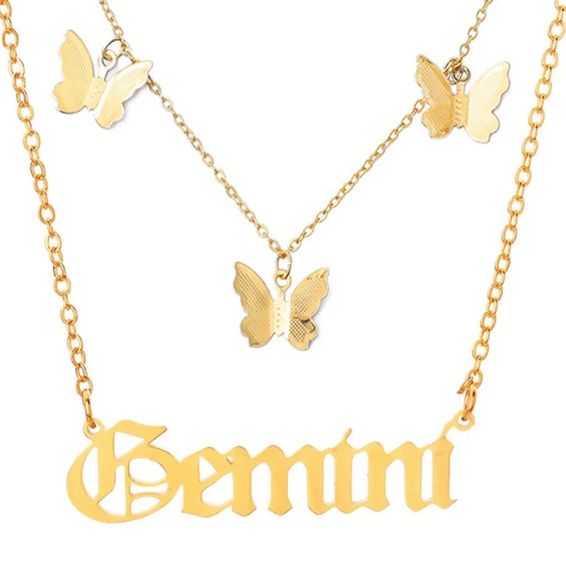 

Cute Butterfly Choker Necklace For Women Gold Chain Statement Collar Female Old English Letter Alphabet Initial Jewelry