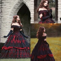 gothic belle red black lace wedding gown vintage lace up corset strapless tiered beauty off shoulder plus size bridal gown
