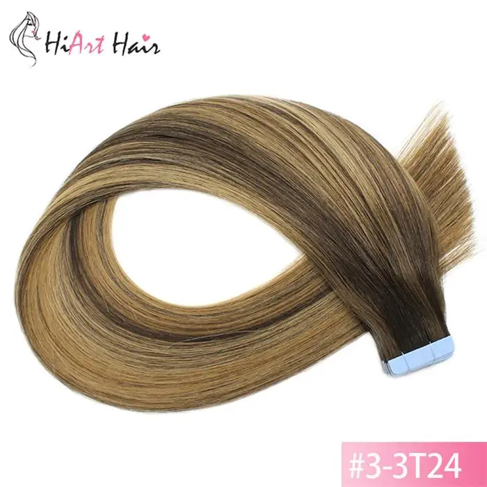 HiArt волосы для наращивания на ленте, человеческие волосы remy для салона, балаяж, лента натуральные волосы для наращивания, двойные прямые волосы на ленте, 1" 20" 22"