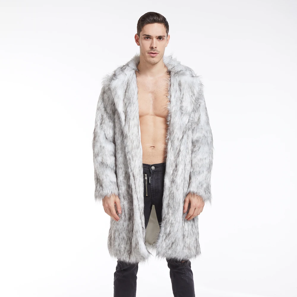 Man autumn Winter keep warm Faux Fur luxury coat plus size loose fashion long sleeve imitation fur thicken turn-down collar coat