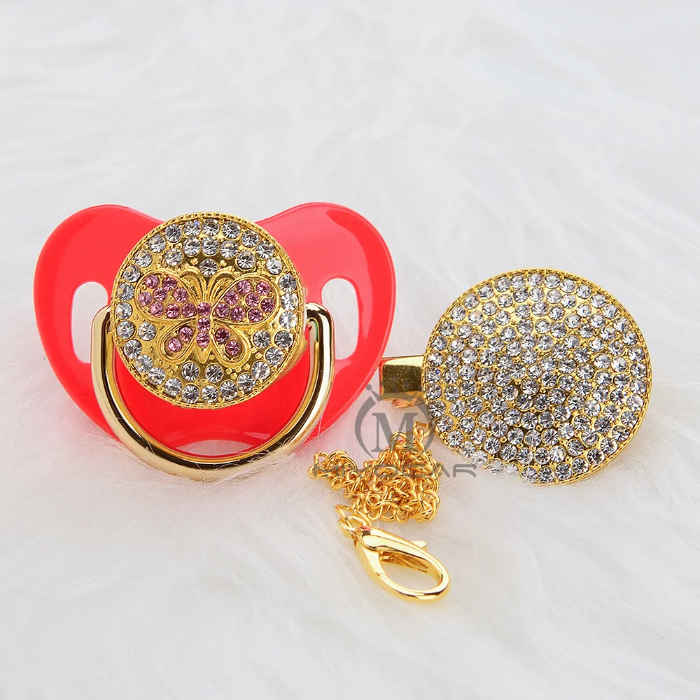 MIYOCAR, золотой, горный хрусталь, розовый, блестящий, Бабочка, bling, соска и пустышка, зажим, набор, соска, держатель цепи, BPA fress, безопасный APBF