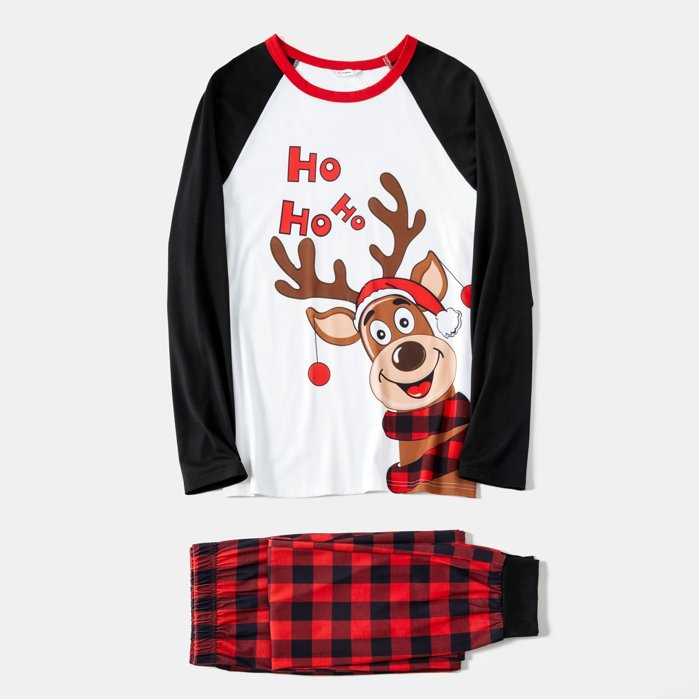 PatPat-Conjunto de pijama familiar de manga larga con estampado de Reno navide&ntilde;o y cuadros rojos, resistente a las llamas-3