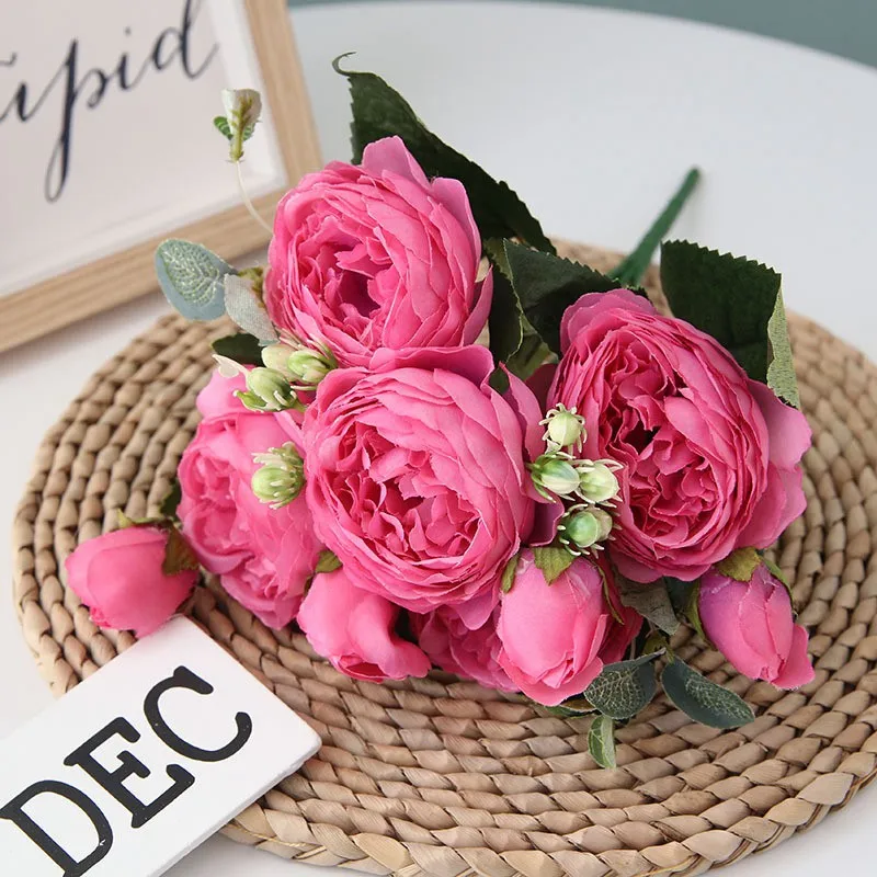 

30cm Artificial Silk Rose Peony Pink Bouquet Valentine's Day Gift Home Garland Vase Party Wedding DIY Decoration Accessories