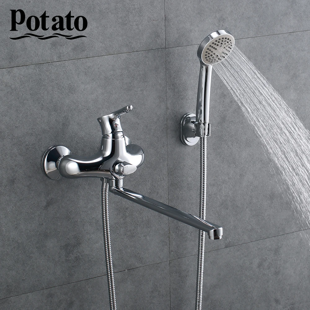 Potato Холодная и горячая вода выпускная труба хромированная Ванна смеситель для