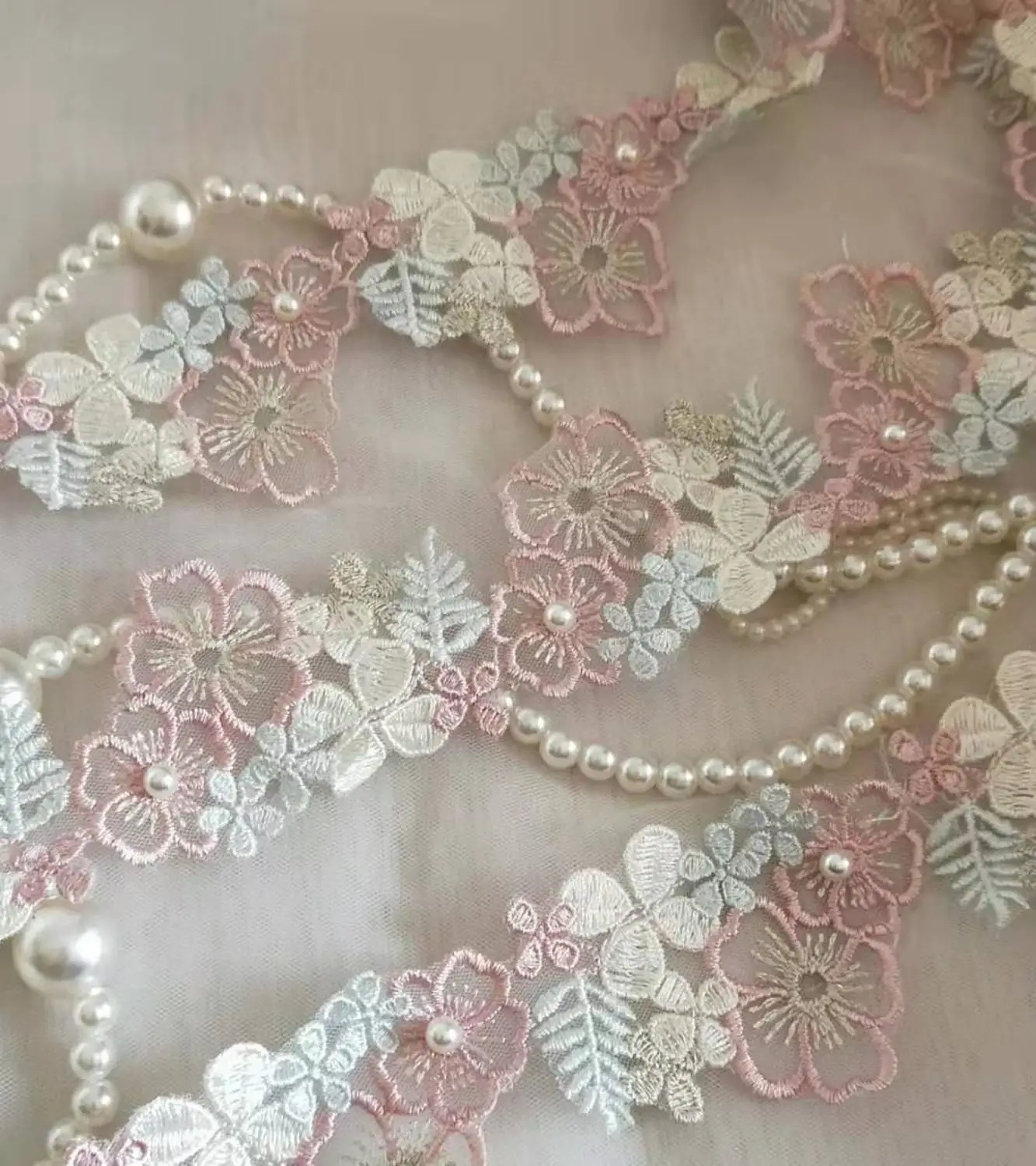 3 ярда милая кружевная отделка Цветной Цветок макарон вышитый жемчугом кружево