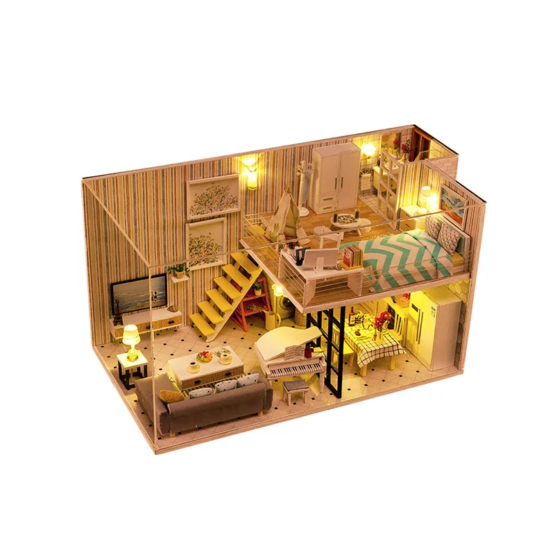 Кукольный дом мебель 3D-DIY Миниатюрная модель+ 3D светильник Деревянный кукольный