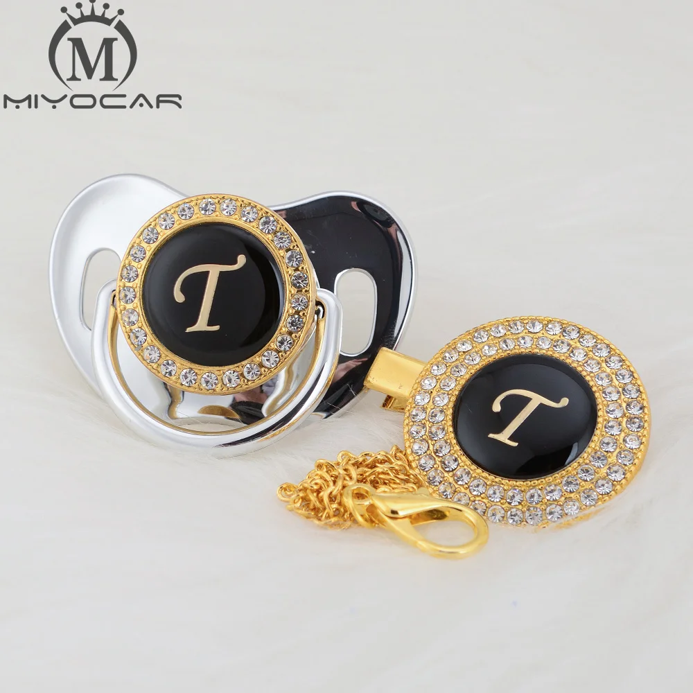 MIYOCAR имя инициалы буквы T элегантный Серебряный bling соска и пустышка Клип BPA бесплатно пустышка bling уникальный дизайн SGS пройти LT