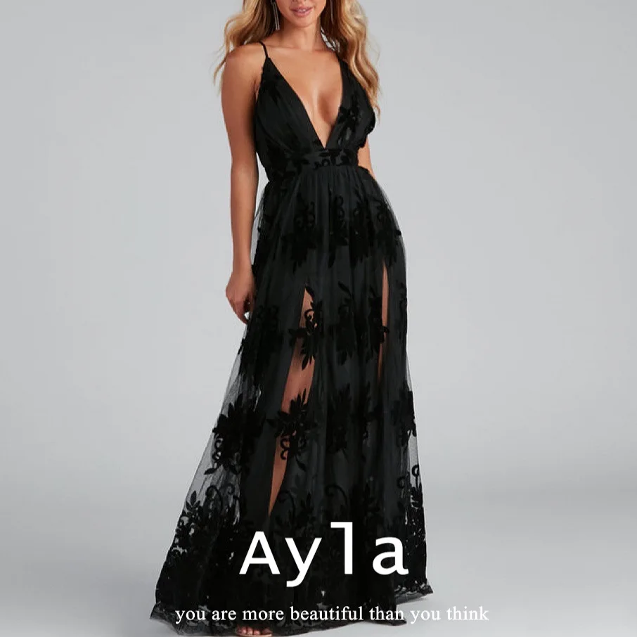 

Grace Straps Evening Dress With Lace Advanced Tull Sweep Train Prom Gowns Sexy V-neck Backless Formal Gowns Vestidos De Novia