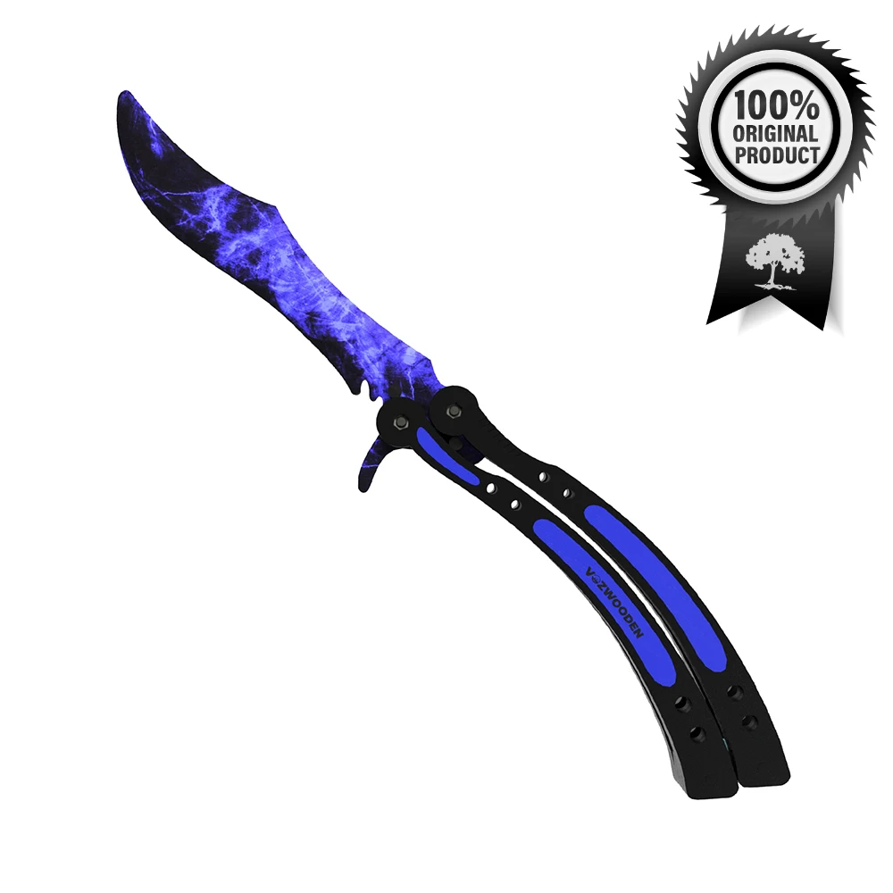 Деревянный детский игрушечный нож Бабочка (butterfly knife) Волны Сапфир (реплика) КС ГО /