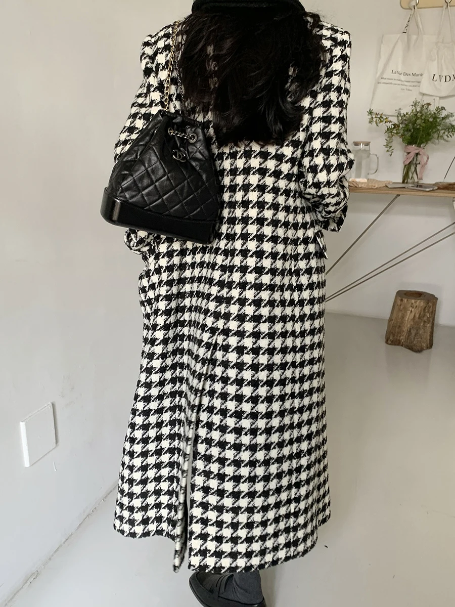 Женская осенне-зимняя клетчатая повседневная куртка из твида с длинными