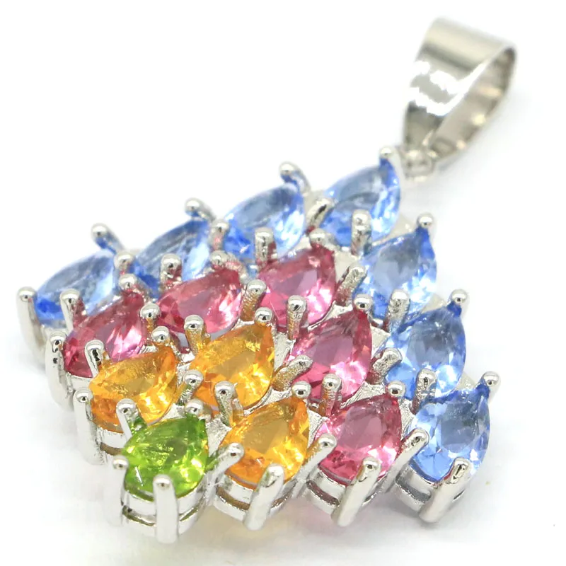 Разноцветная Подвеска из серебра с розовым турмалином зеленым Перидотом