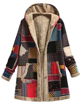 Плюшевое пальто с капюшоном и длинным рукавом с принтом, повседневное пальто в стиле ретро, осенняя куртка для женщин, зимняя куртка, теплая плюшевая верхняя одежда, Топ