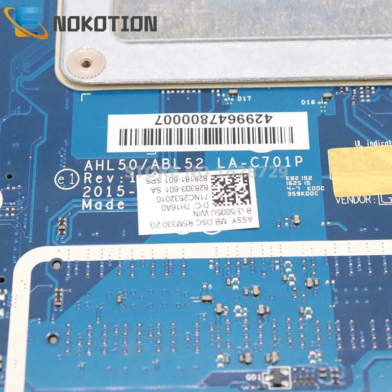 Kaufen NOKOTION 828181-601 828181-001 Für HP 15-AC 15-AY Laptop Motherboard AHL50 ABL52 LA-C701P SR27G I3-5005U CPU R5 M330 GPU
