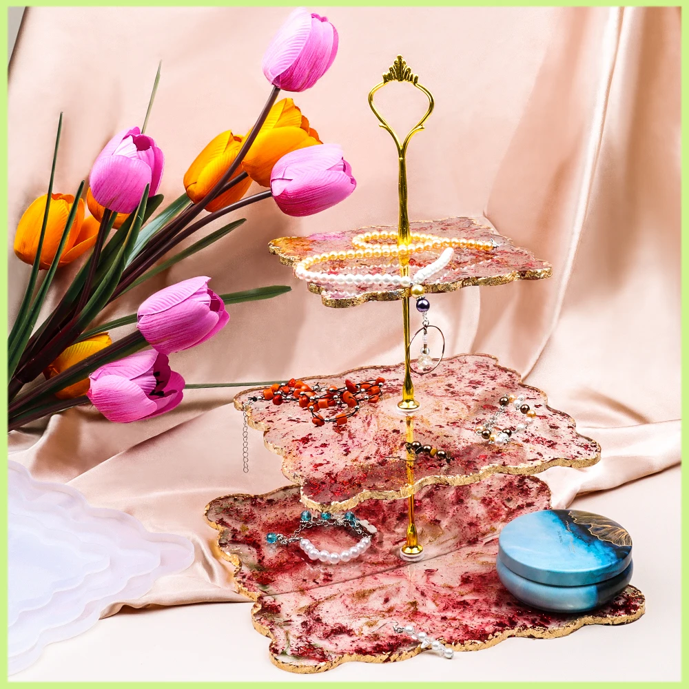 

Silicone Resin Coaster Molds for Resin Cake Tray with Foil Flakes Measuring Cup and Sequin Glitter forJewelry Resin Casting Mold