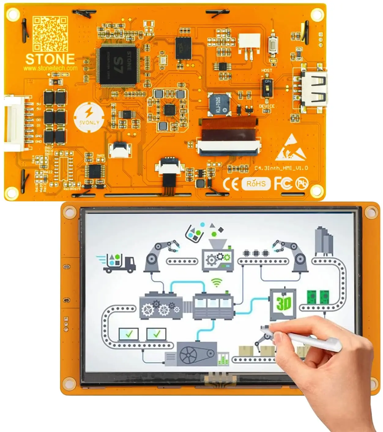 4.3 Inch Smart HMI LCD Touch Display with Program + Touch Screen for Equipment Control Panel