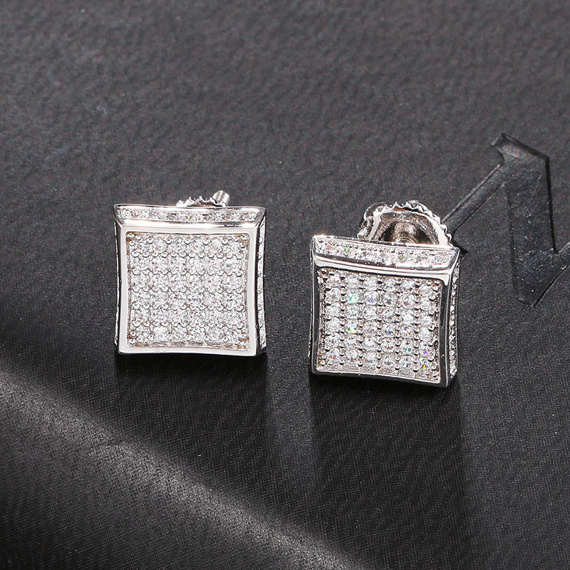 CZ Циркон квадрат Bling Iced Out микро полностью вымощенные Стразы Золотая Сережка